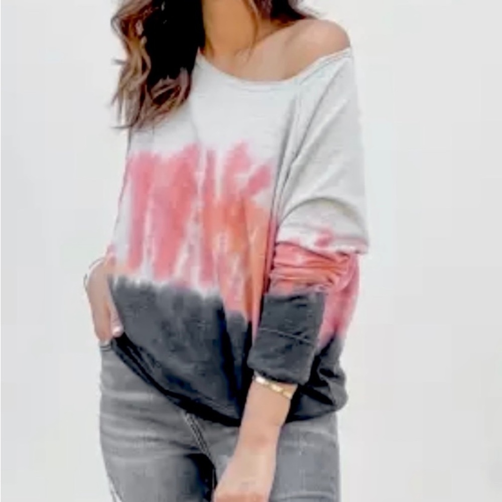 Sundry Pink Gray Dip Dye Tie Dye Sweatshirt 0